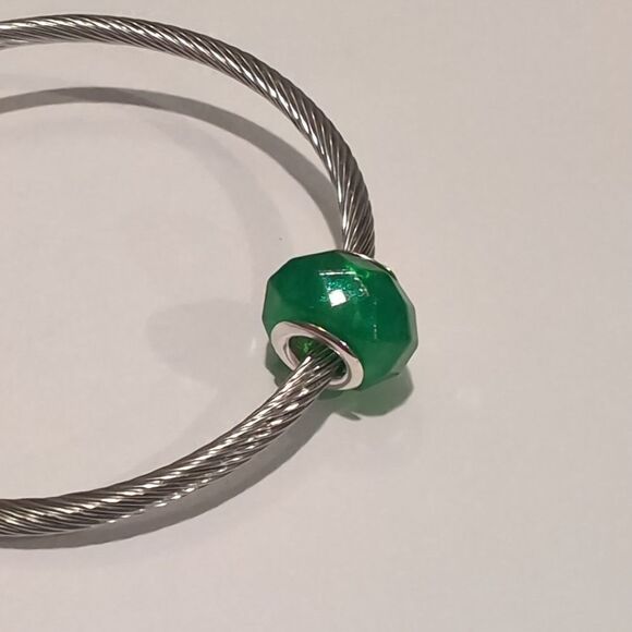Silver Sparkly Green Faceted Charm for‎ Pandora Style Bracelet - Picture 4 of 4